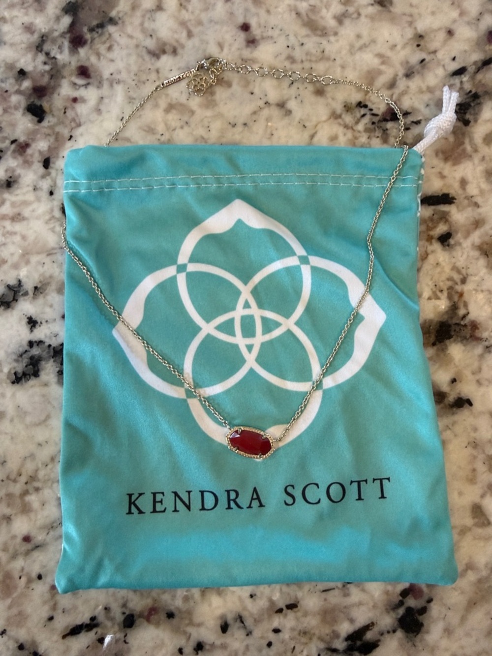 Kendra Scott Red Stone Necklace in Silver Setting